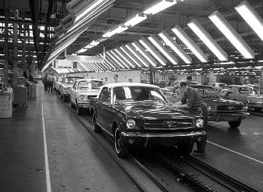 Ford Mustangs being built in a Ford plant